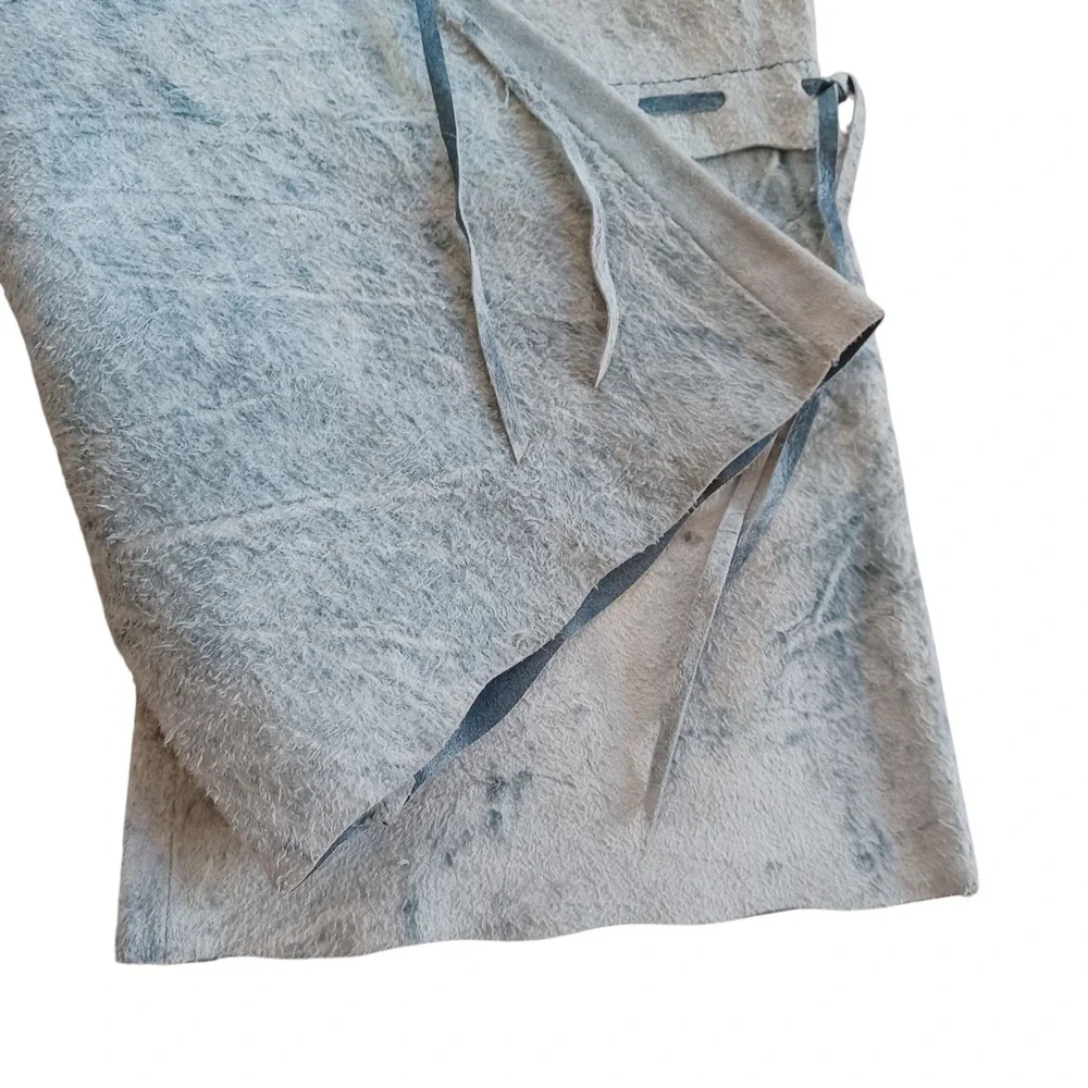 Youth Girls Authentic Suede Leather Blue Dyed Western Rodeo Running Stitch Pants